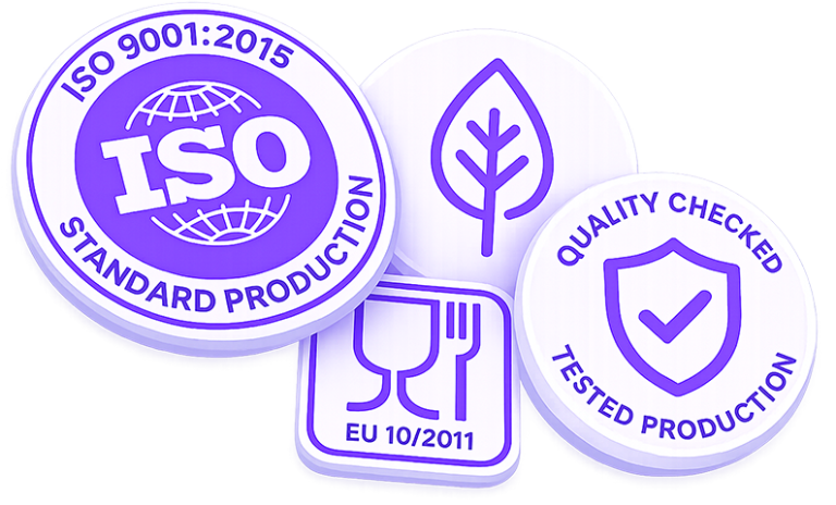 Offizielles ISO 9001:2015 Zertifikat für geprüfte Qualitätsstandards bei der Produktion von Brandlo Verpackungen.