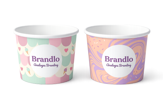 Individuelle Eisbecher & Bowls Personalisierte Eisbecher mit buntem Design-Druck für Eisdielen und Konditoreien.