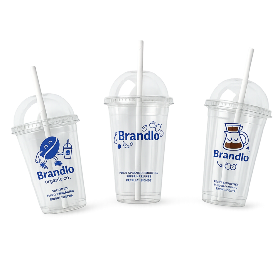 Individuelle Clear Cups Transparente Clear Cups mit Logo-Aufdruck für Kaltgetränke und Iced Drinks im Café.